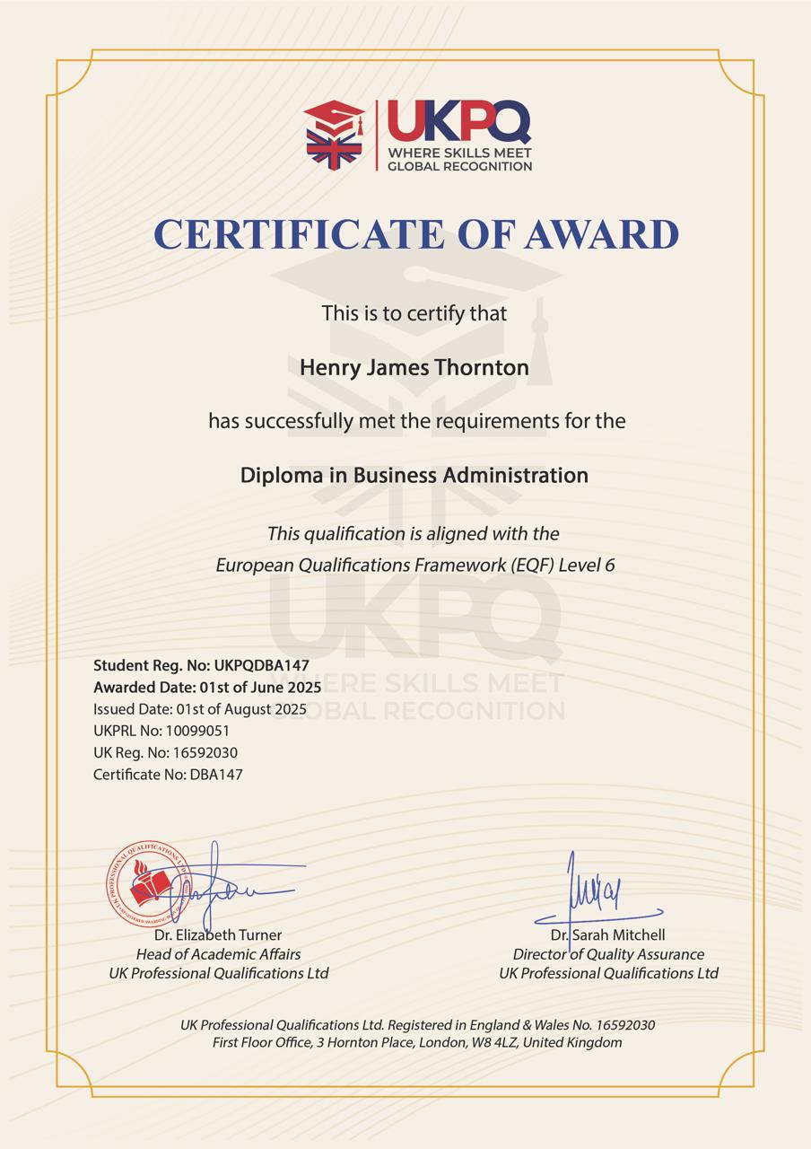 Sample UKPQ certificate format